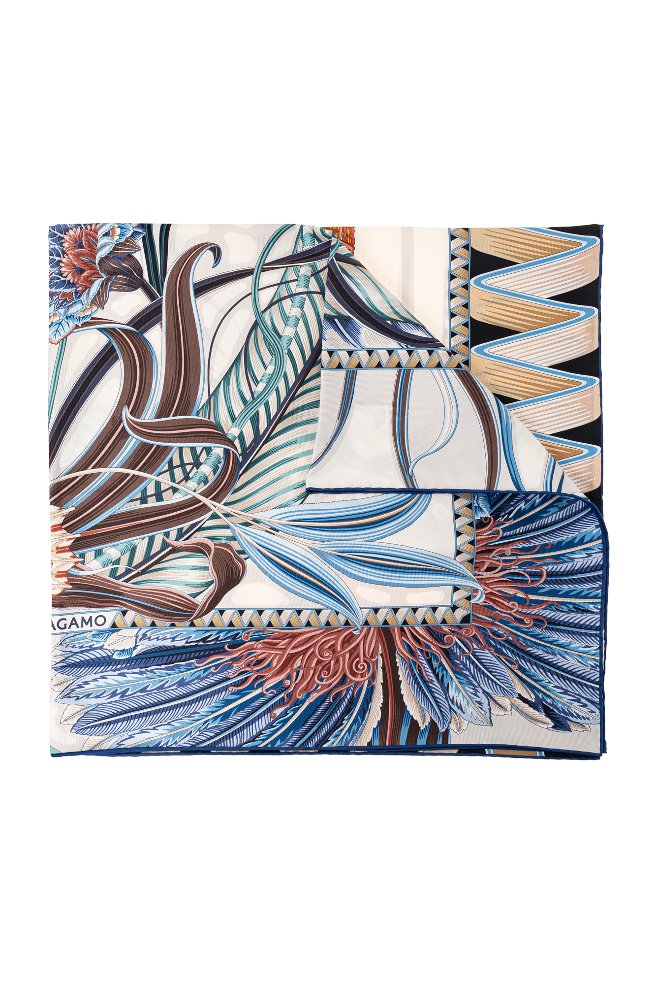 ボレロ・ショール Ferragamo Ivory/blue silk scarf with Giada print FERRAGAMO Silk scarf with print 'Giada' | Women's